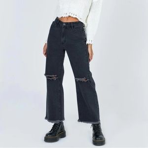 Princess Polly Cece Hammer Wide Leg Knee Rip Jeans Black Denim